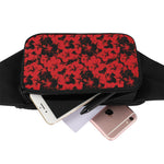 Black And Red Hibiscus Pattern Print Waist Bag
