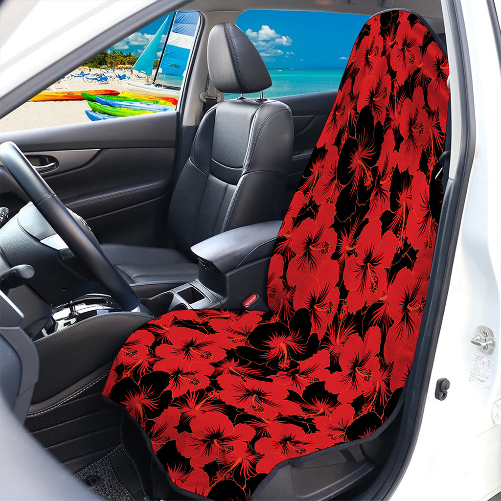 Black And Red Hibiscus Pattern Print Waterproof Car Seat Cover