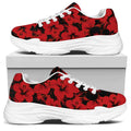 Black And Red Hibiscus Pattern Print White Chunky Shoes