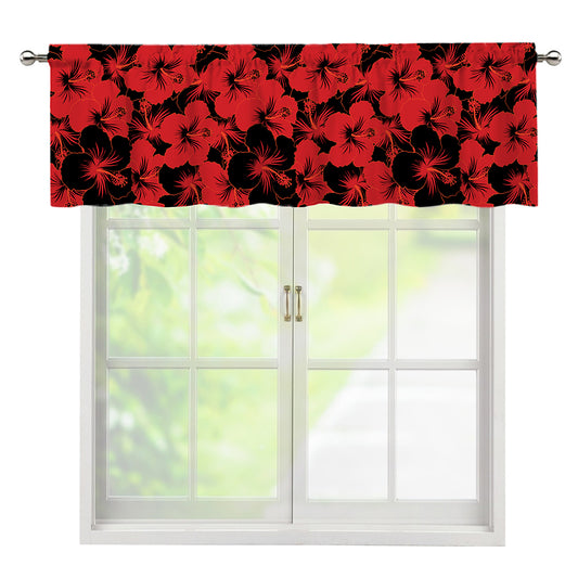 Black And Red Hibiscus Pattern Print Window Valance