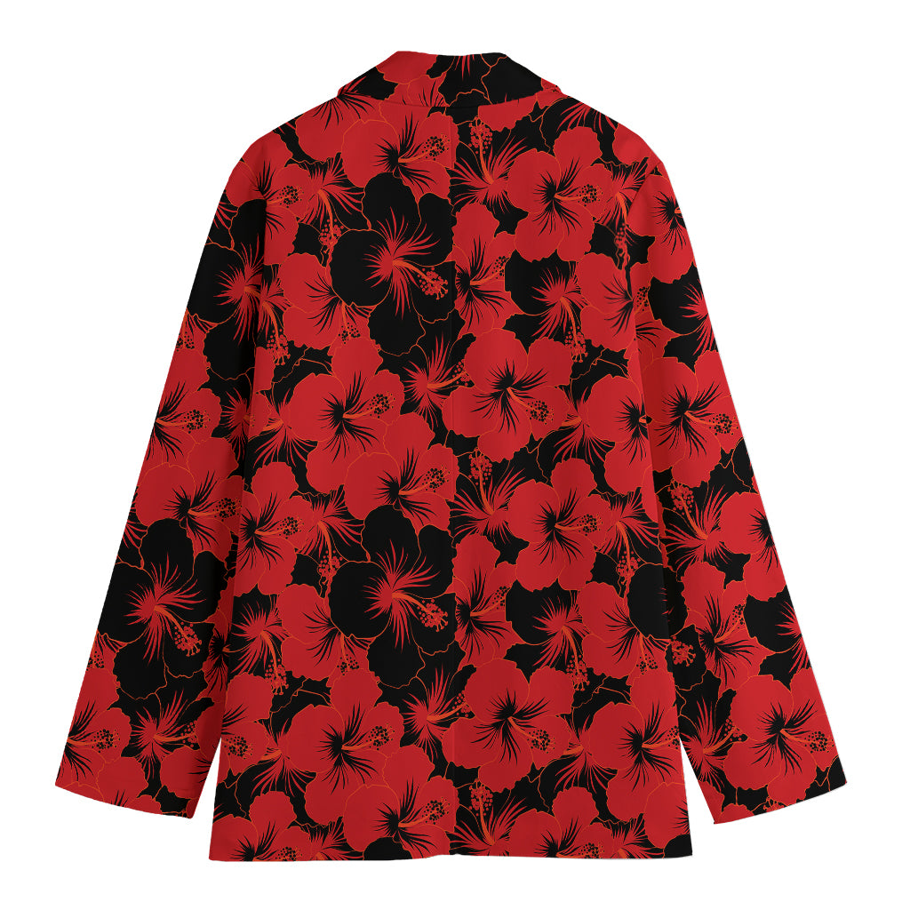 Black And Red Hibiscus Pattern Print Women's Blazer