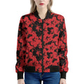 Black And Red Hibiscus Pattern Print Women's Bomber Jacket