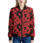 Black And Red Hibiscus Pattern Print Women's Bomber Jacket