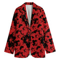 Black And Red Hibiscus Pattern Print Women's Cotton Blazer