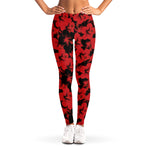 Black And Red Hibiscus Pattern Print Women's Leggings