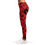 Black And Red Hibiscus Pattern Print Women's Leggings
