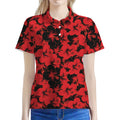 Black And Red Hibiscus Pattern Print Women's Polo Shirt