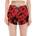 Black And Red Hibiscus Pattern Print Women's Split Running Shorts