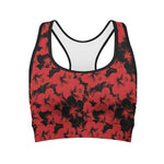 Black And Red Hibiscus Pattern Print Women's Sports Bra