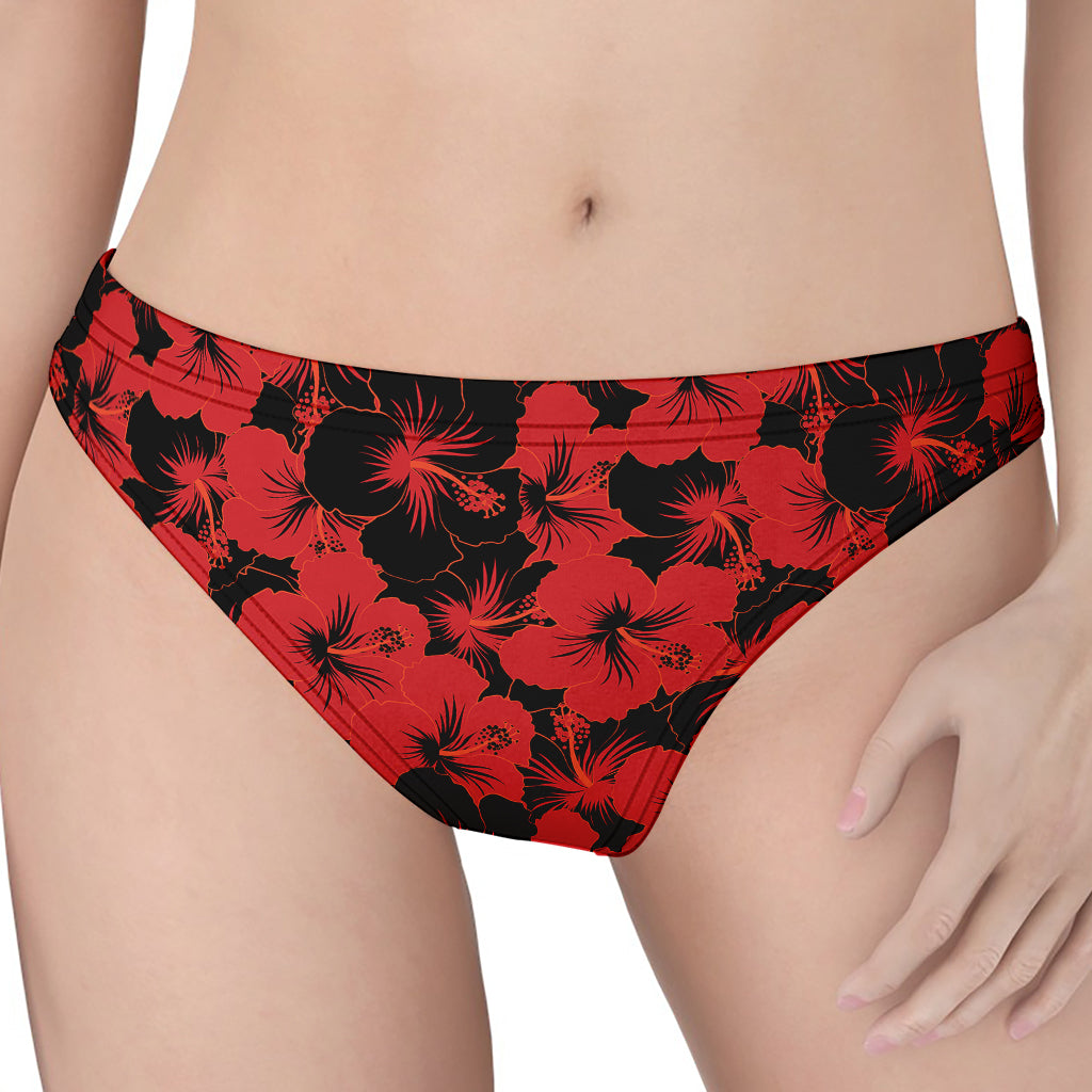 Black And Red Hibiscus Pattern Print Women's Thong