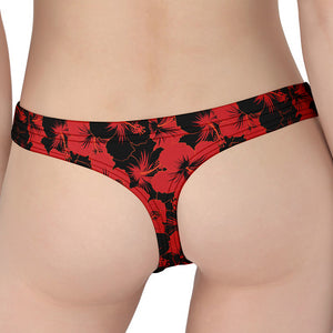 Black And Red Hibiscus Pattern Print Women's Thong