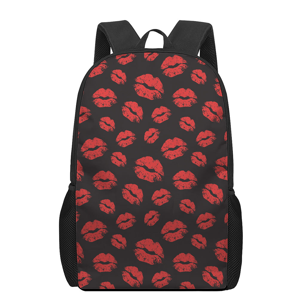 Black And Red Lips Pattern Print 17 Inch Backpack