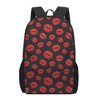 Black And Red Lips Pattern Print 17 Inch Backpack