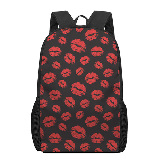 Black And Red Lips Pattern Print 17 Inch Backpack