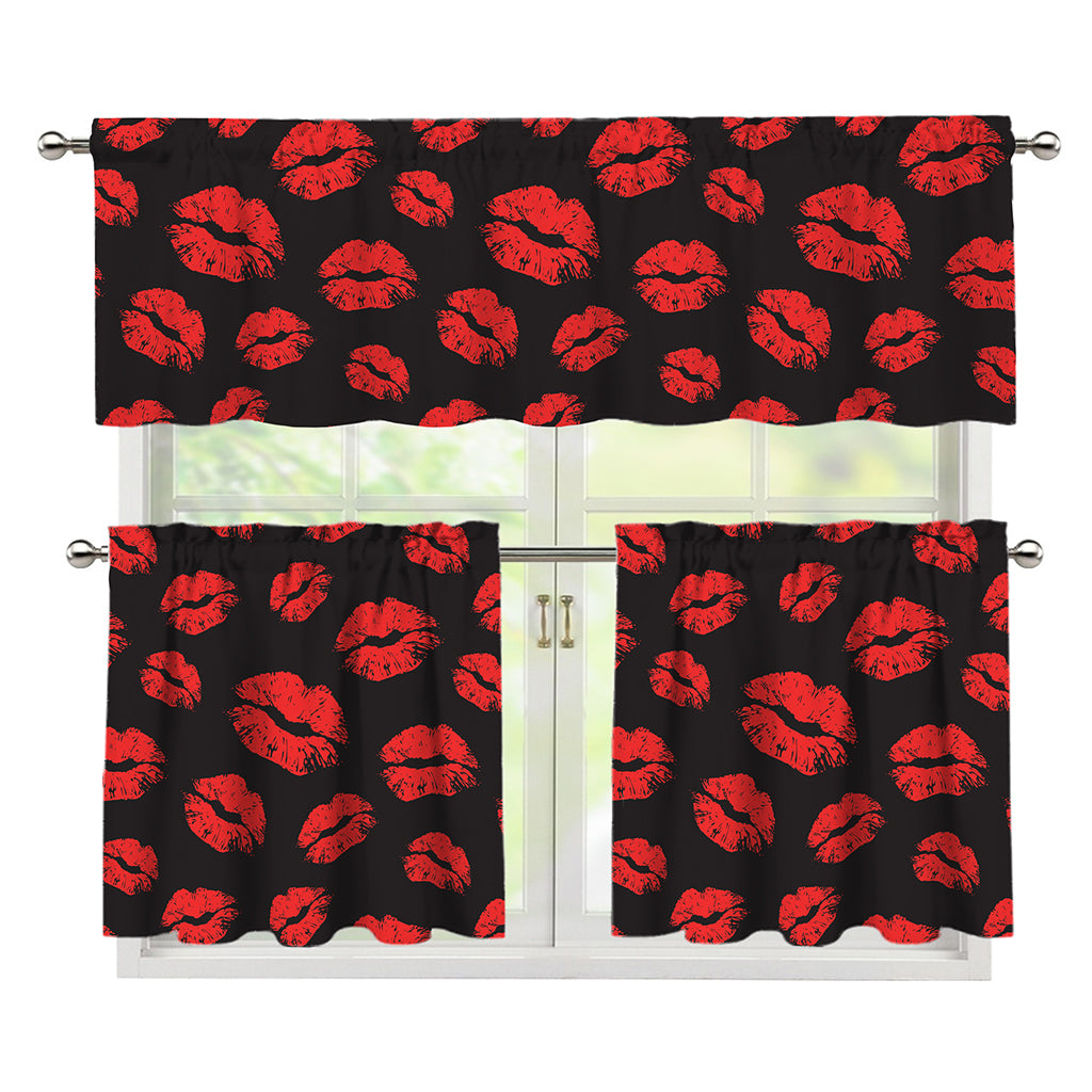 Black And Red Lips Pattern Print 3 Piece Kitchen Curtains