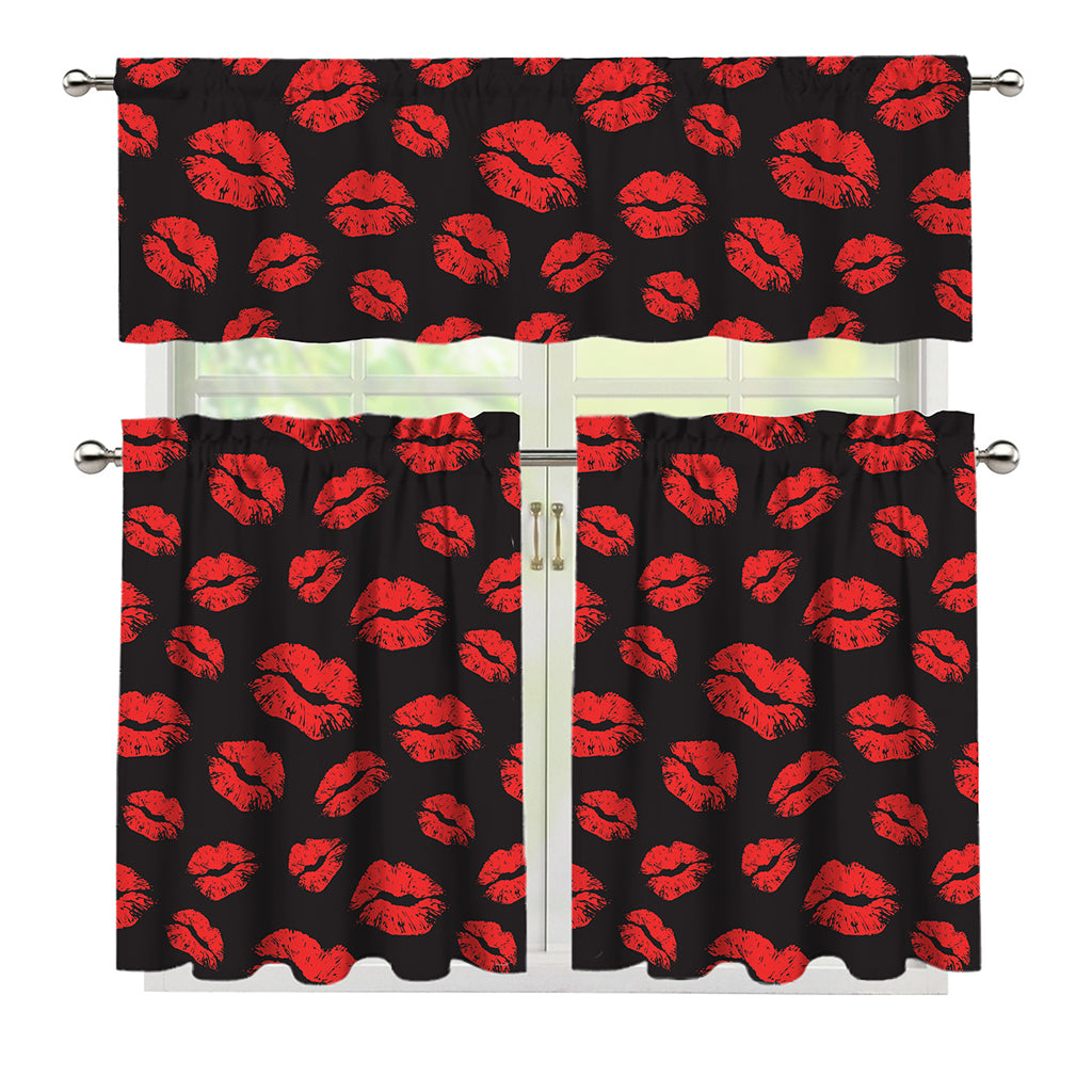 Black And Red Lips Pattern Print 3 Piece Kitchen Curtains