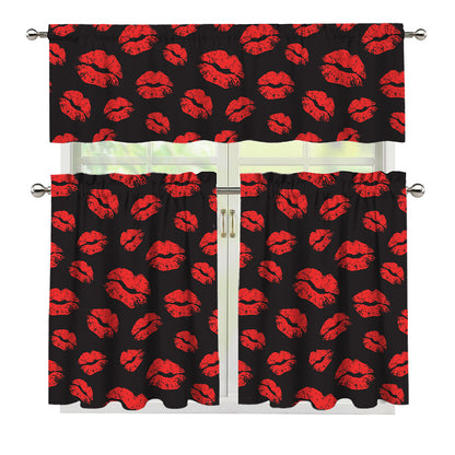 Black And Red Lips Pattern Print 3 Piece Kitchen Curtains