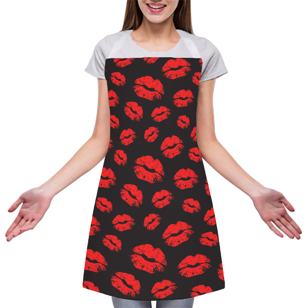 Black And Red Lips Pattern Print Adjustable Apron