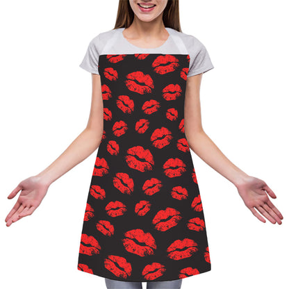 Black And Red Lips Pattern Print Adjustable Apron