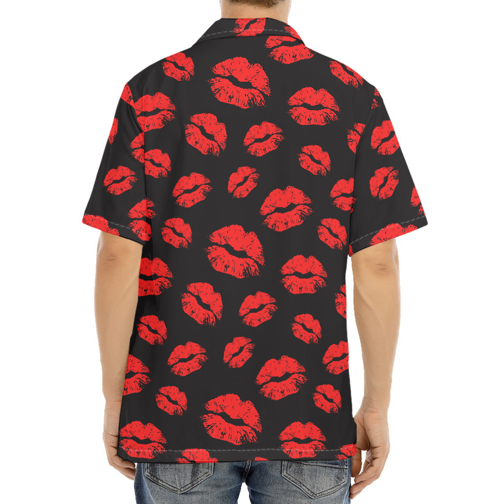 Black And Red Lips Pattern Print Aloha Shirt