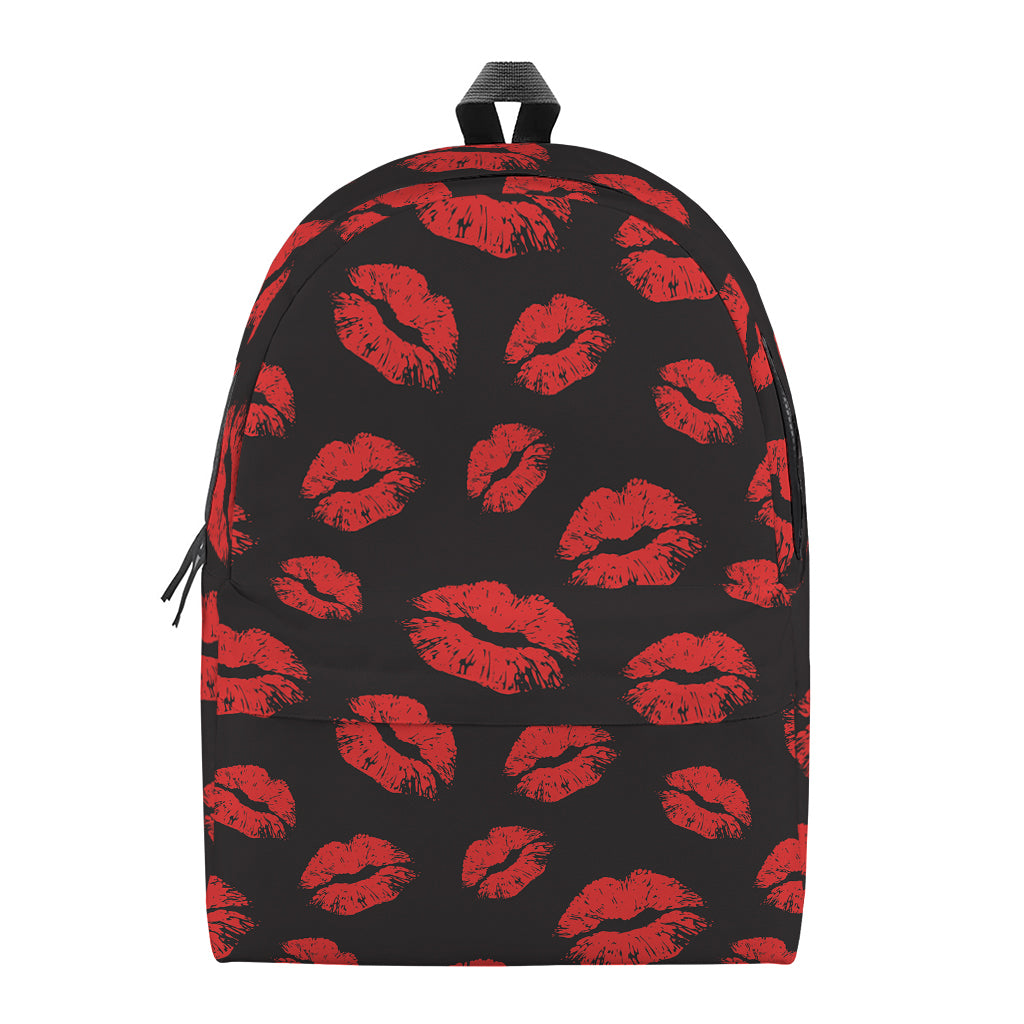Black And Red Lips Pattern Print Backpack