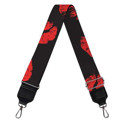 Black And Red Lips Pattern Print Bag Strap