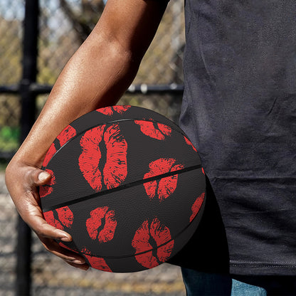 Black And Red Lips Pattern Print Basketball