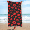 Black And Red Lips Pattern Print Beach Towel