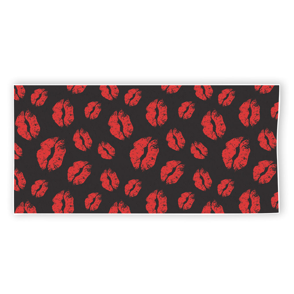 Black And Red Lips Pattern Print Beach Towel