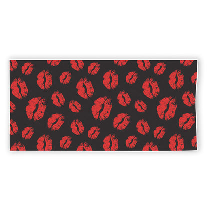 Black And Red Lips Pattern Print Beach Towel