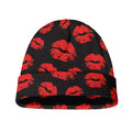 Black And Red Lips Pattern Print Beanie