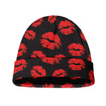 Black And Red Lips Pattern Print Beanie