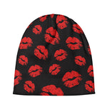Black And Red Lips Pattern Print Beanie