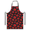 Black And Red Lips Pattern Print Bib Apron With Pocket