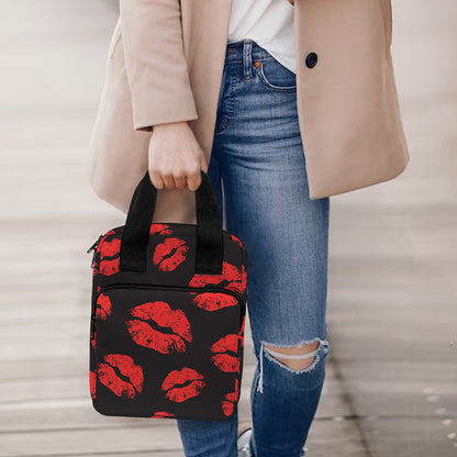 Black And Red Lips Pattern Print Bible Tote Bag