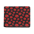 Black And Red Lips Pattern Print Bifold Wallet