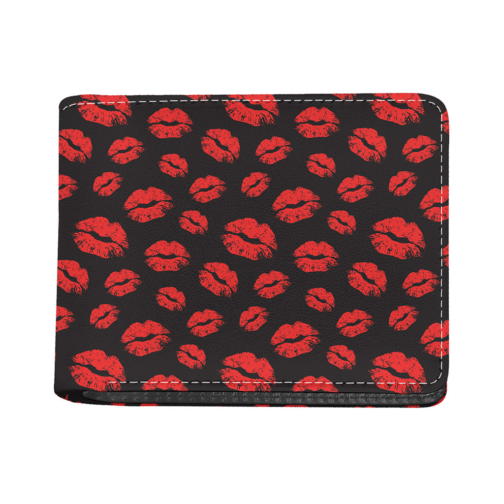 Black And Red Lips Pattern Print Bifold Wallet