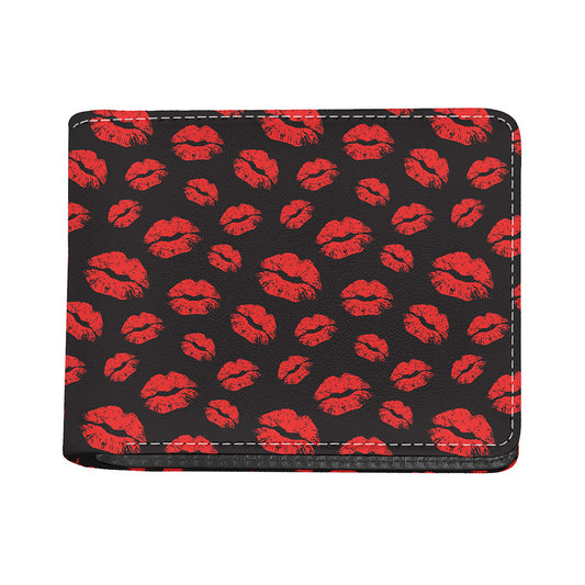 Black And Red Lips Pattern Print Bifold Wallet