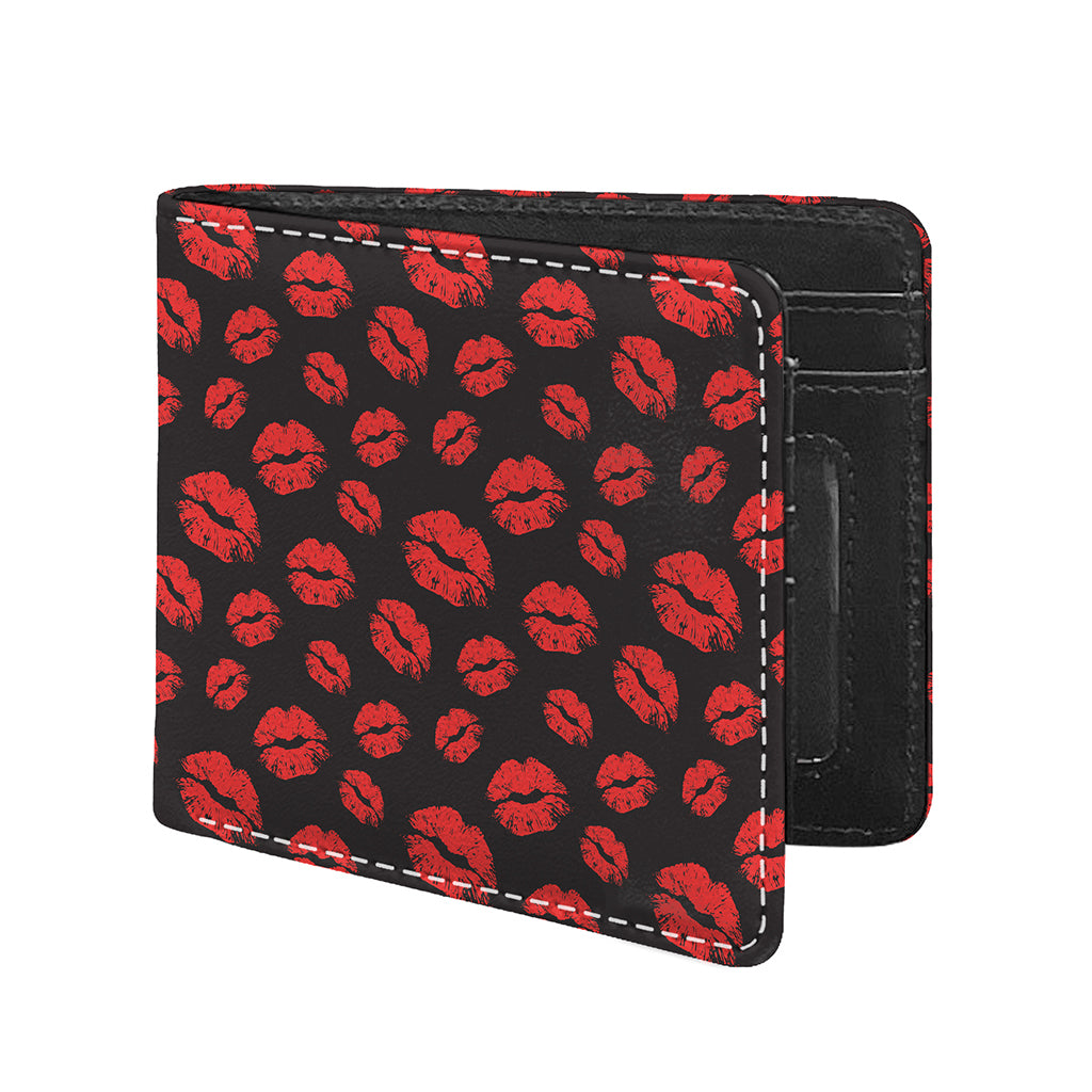 Black And Red Lips Pattern Print Bifold Wallet