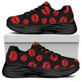Black And Red Lips Pattern Print Black Chunky Shoes