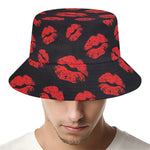 Black And Red Lips Pattern Print Bucket Hat