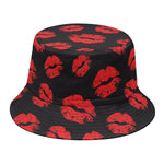 Black And Red Lips Pattern Print Bucket Hat