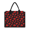 Black And Red Lips Pattern Print Canvas Tote Bag