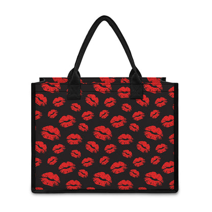 Black And Red Lips Pattern Print Canvas Tote Bag