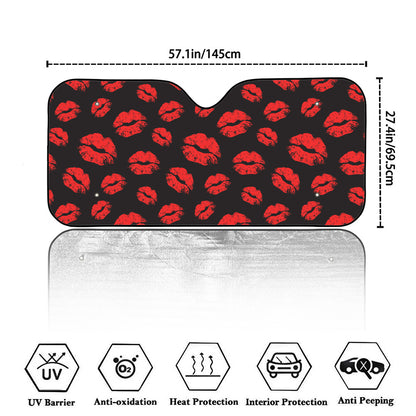 Black And Red Lips Pattern Print Car Windshield Sun Shade
