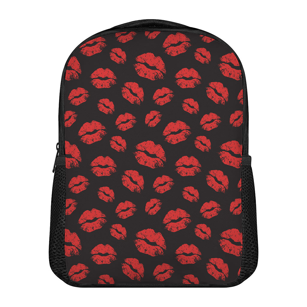 Black And Red Lips Pattern Print Casual Backpack