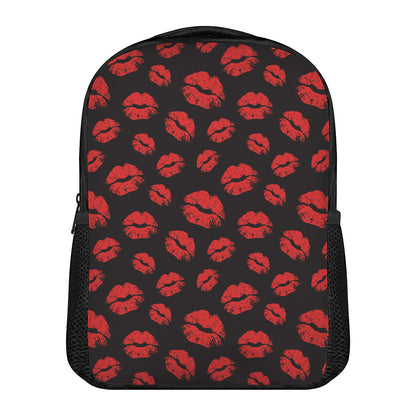 Black And Red Lips Pattern Print Casual Backpack