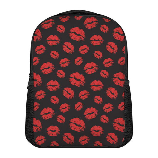 Black And Red Lips Pattern Print Casual Backpack