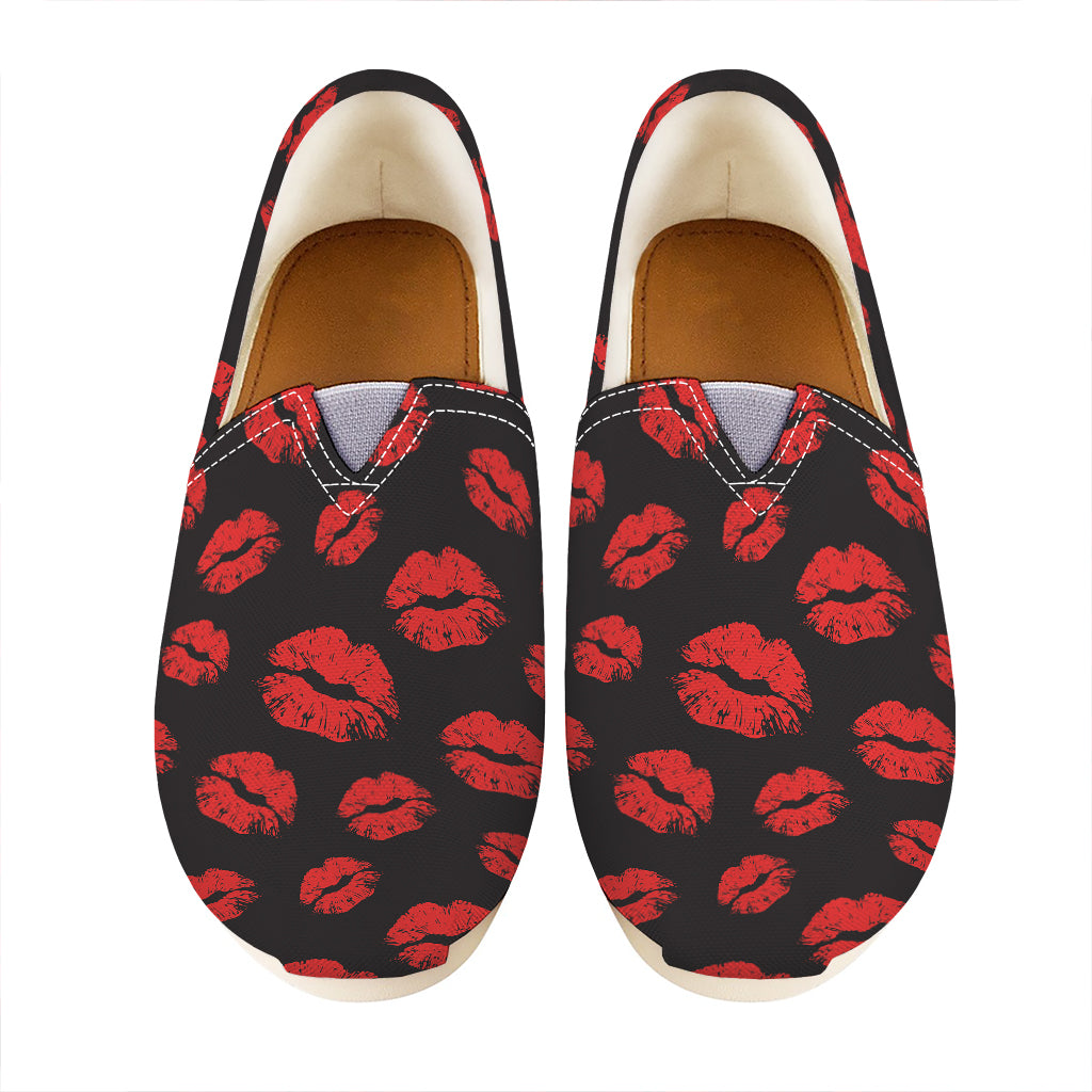 Black And Red Lips Pattern Print Casual Shoes