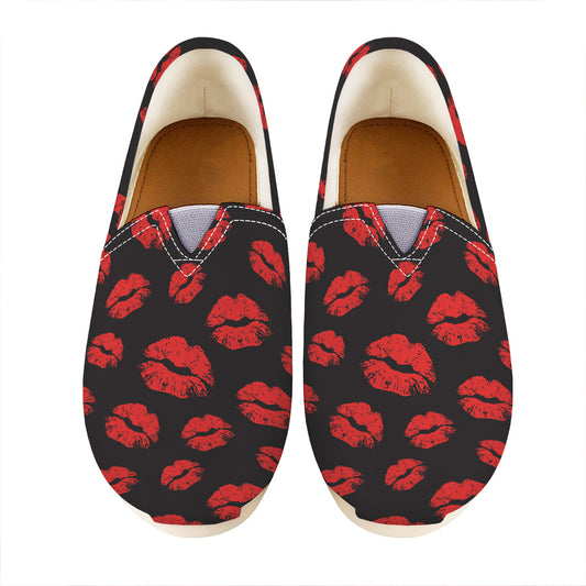 Black And Red Lips Pattern Print Casual Shoes